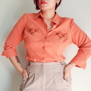Vintage Kathy Che embroidered button down top
